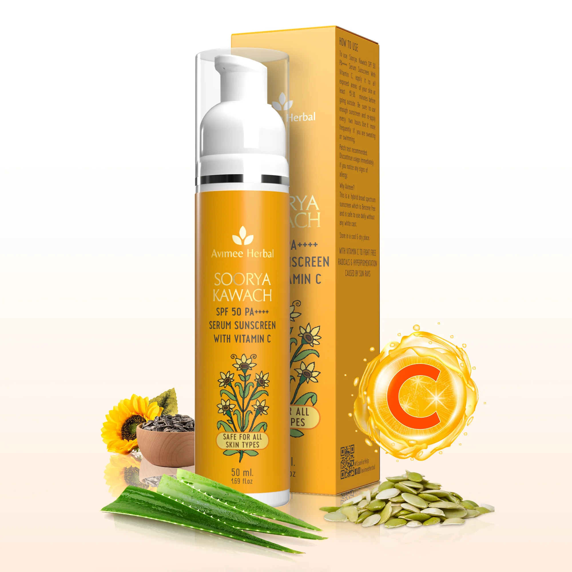 Picture of Avimee Herbal Soorya Kawach SPF 50 PA++++ Vitamin C Serum Sunscreen - 50 ML