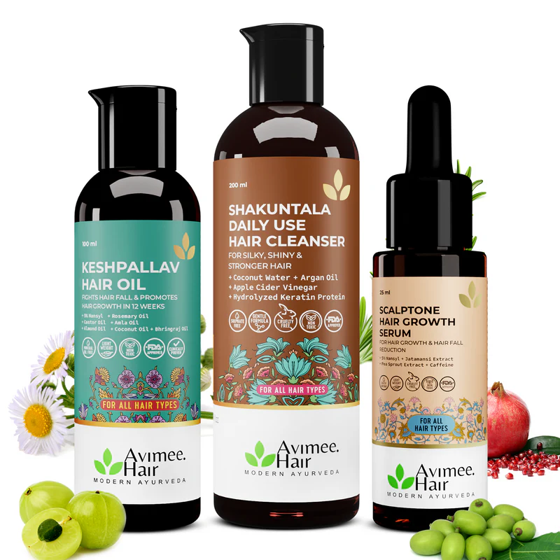 Picture of Avimee Herbal Hair Growth Kit: Keshpallav Hair Oil, Shakuntala Hair Cleanser And Scalptone Hair Growth Serum - Kit