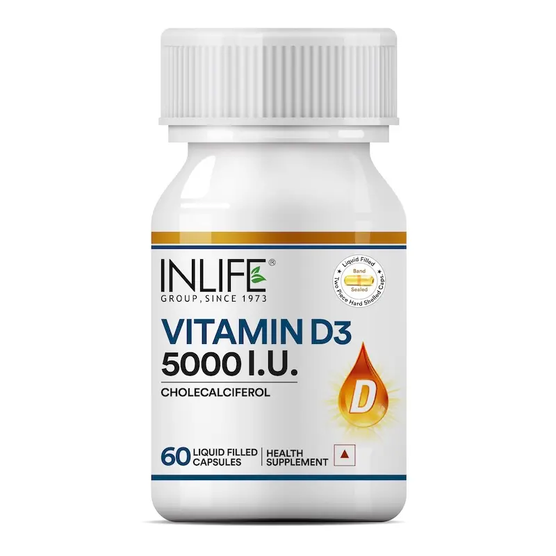 Picture of Inlife Vitamin D3 5000 IU Capsules With Gelatin - 60 Caps