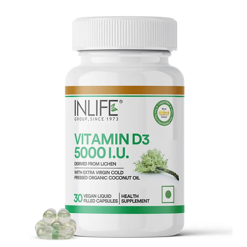 Picture of Inlife Vitamin D3 5000 IU Capsules Without Gelatin - 30 Veg Caps