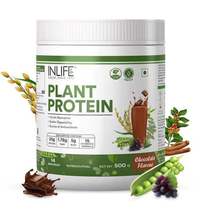 Picture of Inlife Vegan Plant Protein Powder Chocolate Flavour - 500 GM