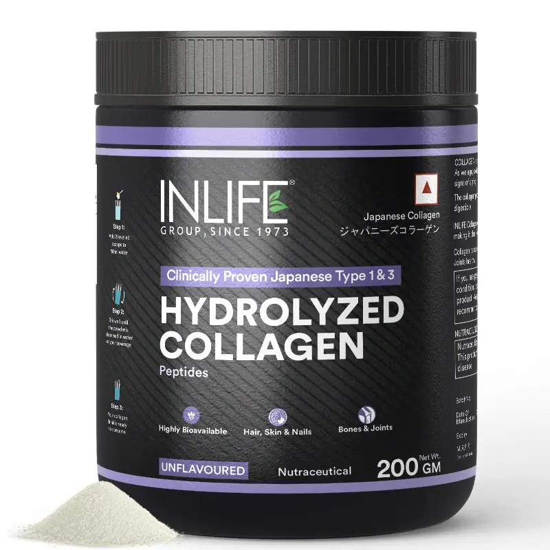 Picture of Inlife Hydrolyzed Type 1 & 3 Collagen Peptides Powder Unflavoured - 200 GM