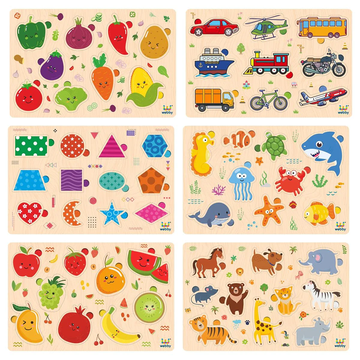Show details for Webby Wooden Educational Puzzle for Preschool Kids - Set of 6 Picture of Webby Wooden Educational Puzzle for Preschool Kids - Set of 6