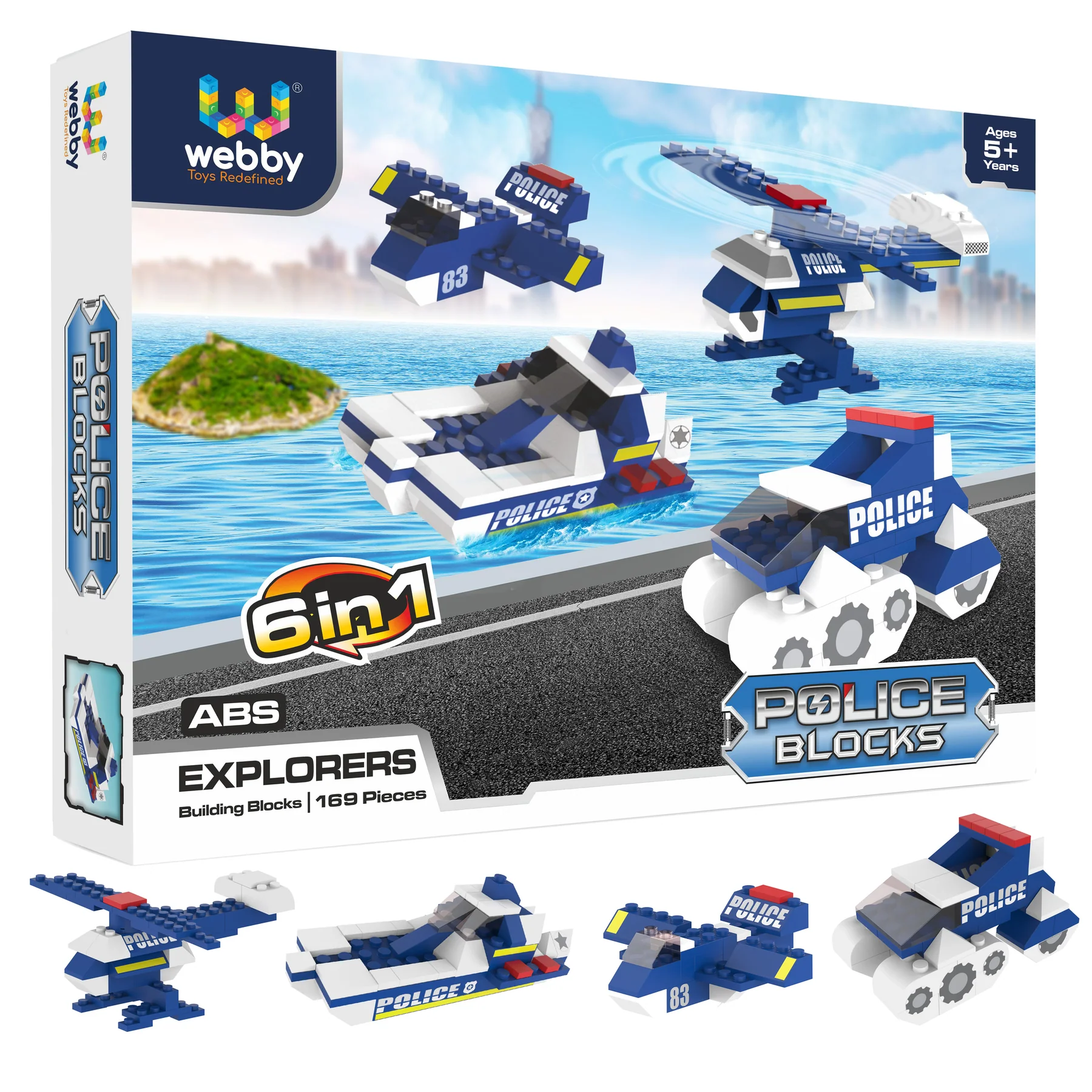 Show details for Webby 6 in 1 Police ABS Building Blocks Kit for Kids - 169 PCS Picture of Webby 6 in 1 Police ABS Building Blocks Kit for Kids - 169 PCS
