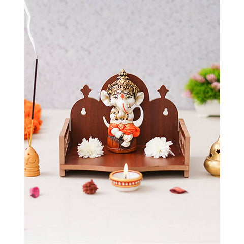 Picture of eCraftIndia Brown Om Symbol Decorative Wooden Pooja Temple