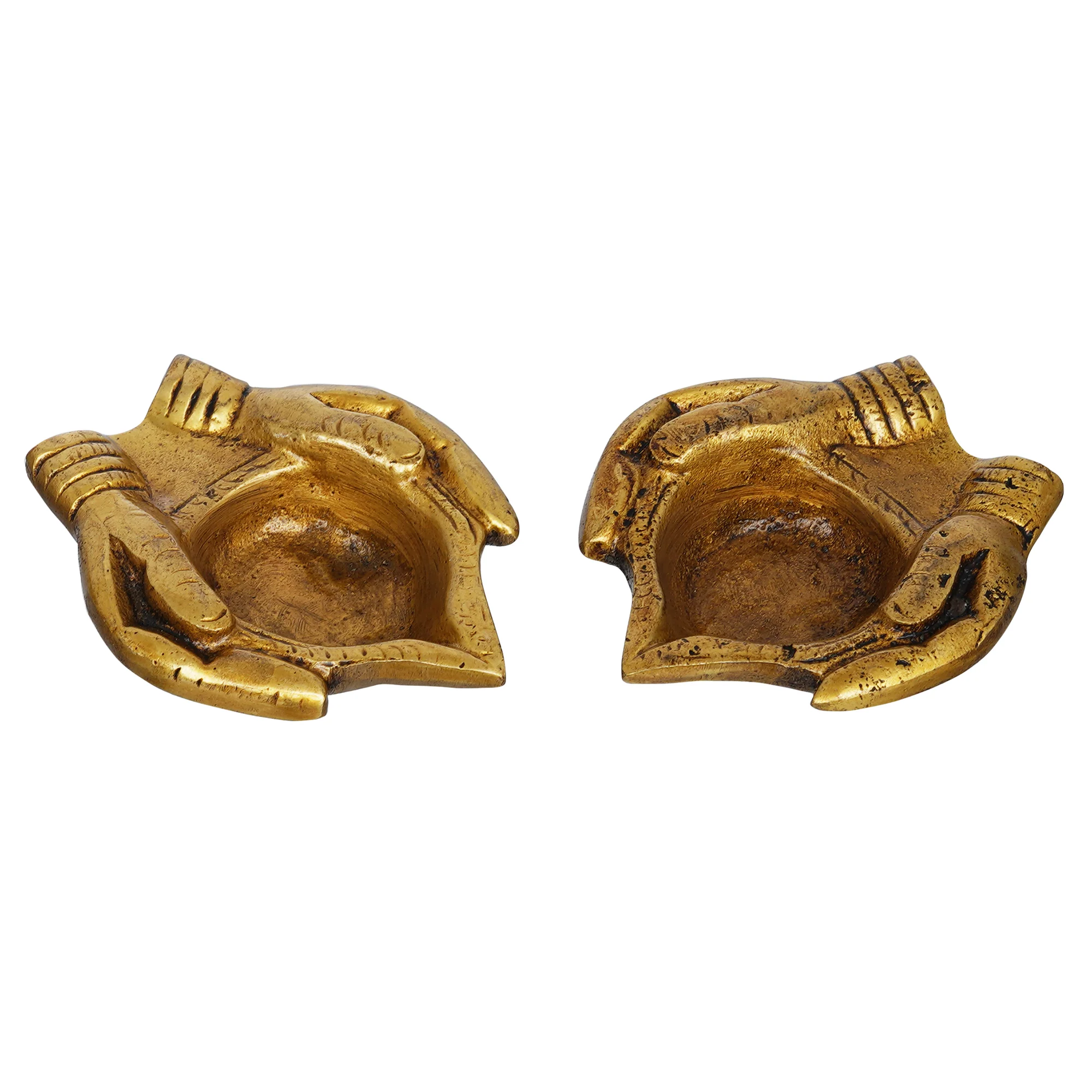 Picture of eCraftIndia 2 Pcs Lady Hand Holding Brass Diyas