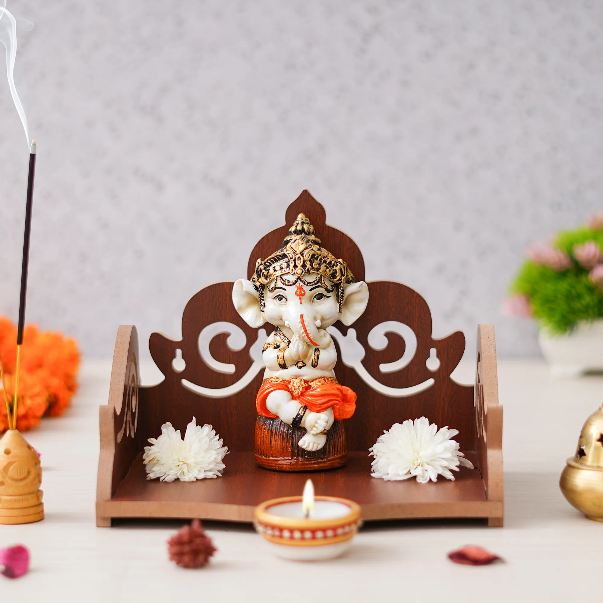 Picture of eCraftIndia Brown Decorative Beautiful Wooden Pooja Temple