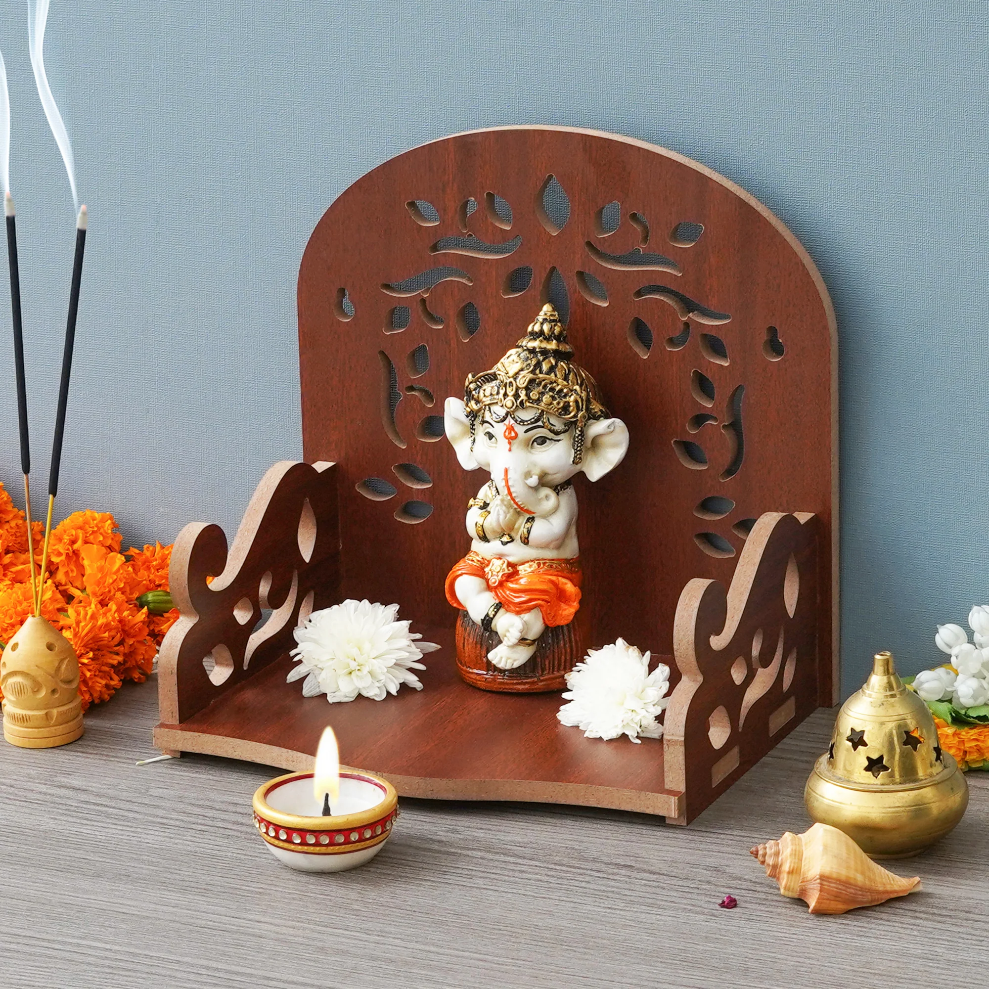 Picture of eCraftIndia Brown Design Wooden Temple