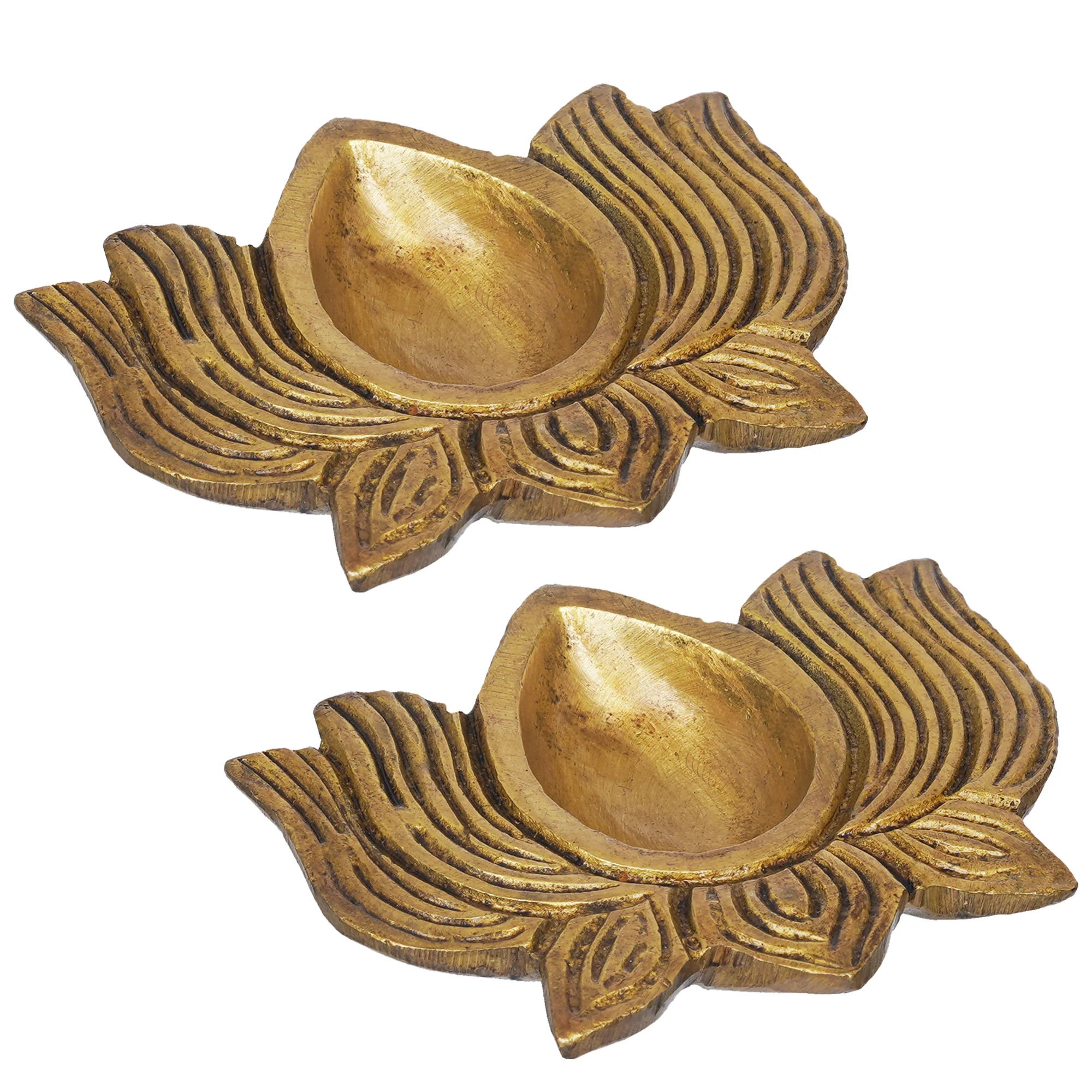 Picture of eCraftIndia Gold Toned Lotus Shaped Traditional Brass Diya