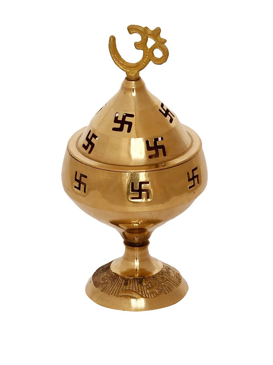 Show details for eCraftIndia Gold-Toned Om and Swastik Brass Diya Picture of eCraftIndia Gold-Toned Om and Swastik Brass Diya
