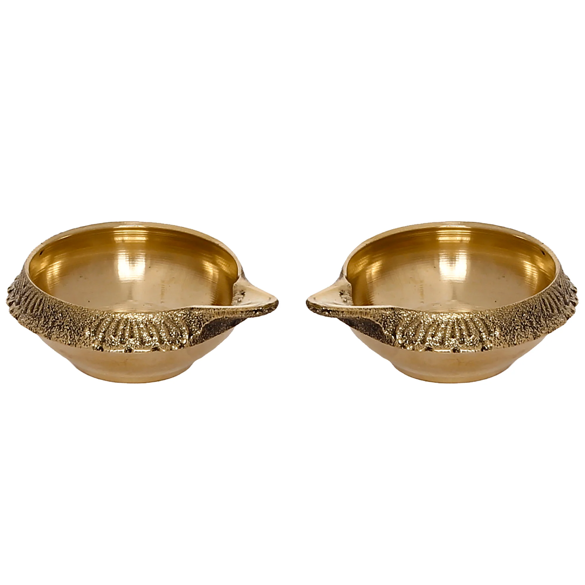 Picture of eCraftIndia Set of 2 Gold-Toned Auspicious Handcrafted Brass Diya