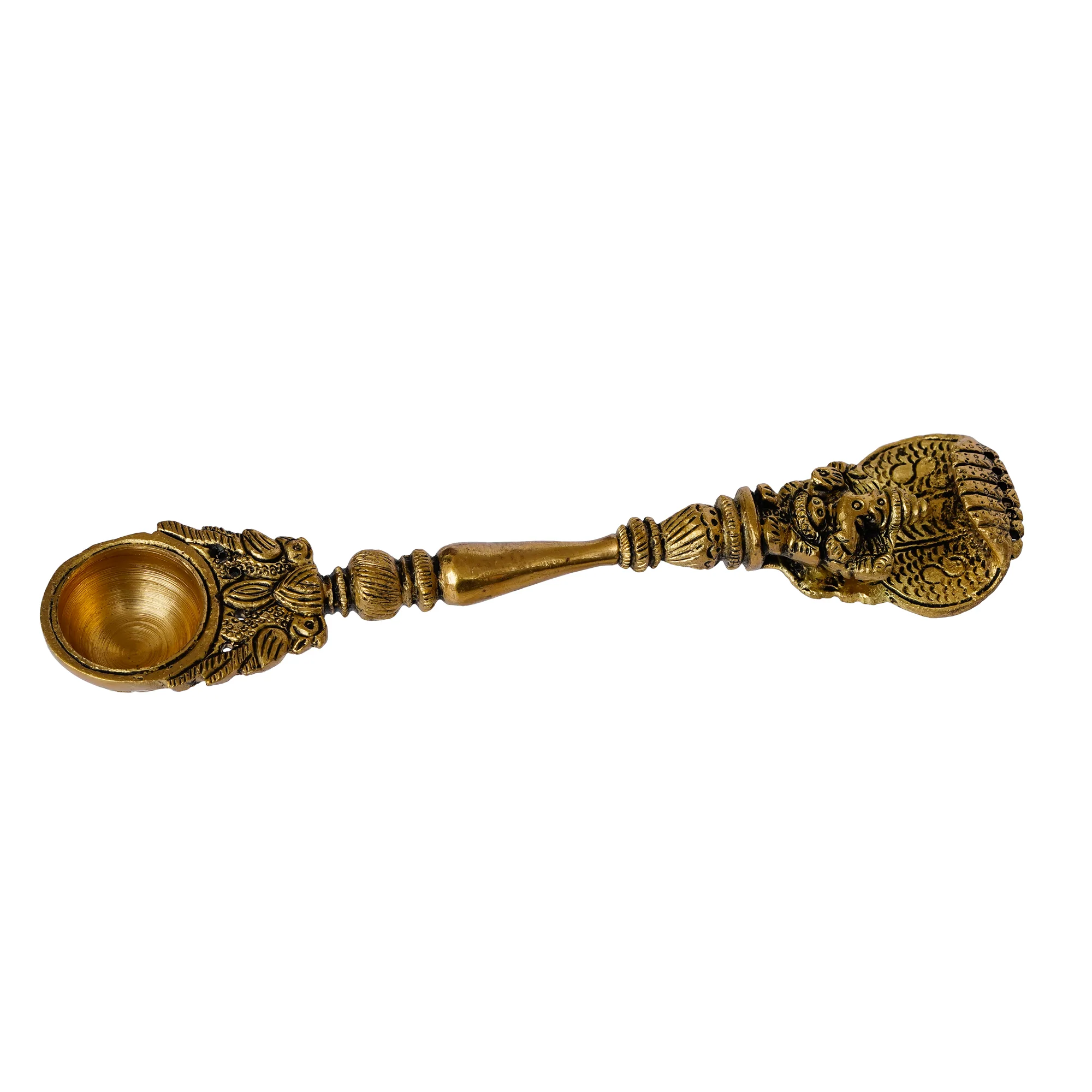 Picture of eCraftIndia Gold-Toned Ethnic Carved Brass Long Stick Diya with 1 Wick for Pooja Room