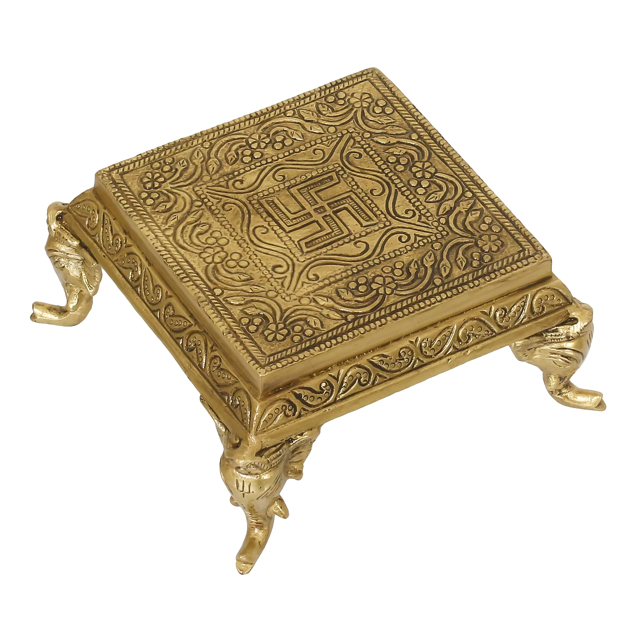 Show details for eCraftIndia Gold-Toned Handcrafted Traditional Pooja Chowki With Swastik Picture of eCraftIndia Gold-Toned Handcrafted Traditional Pooja Chowki With Swastik