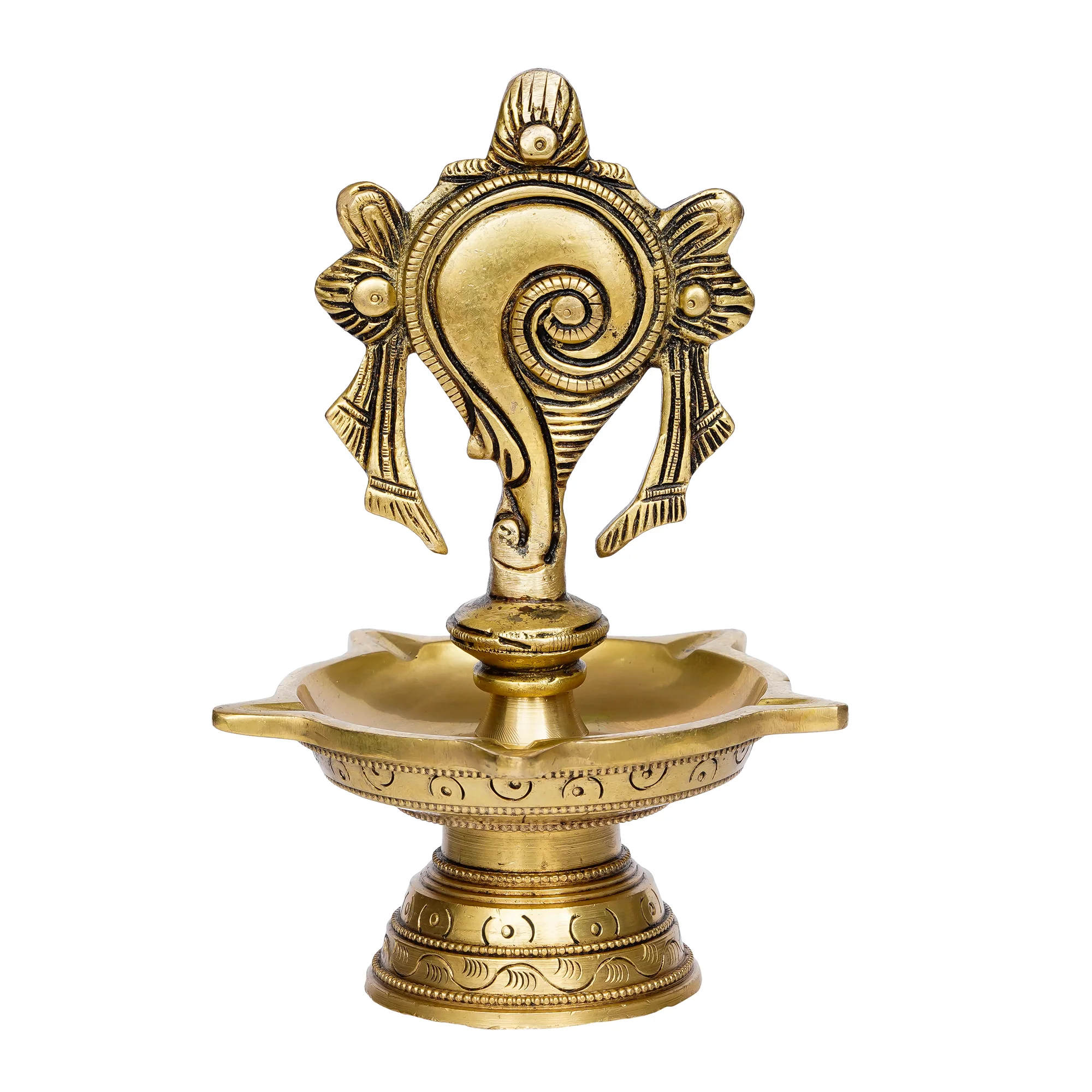 Picture of eCraftIndia Gold-Toned Shankha Handcrafted Diya with 5 wicks