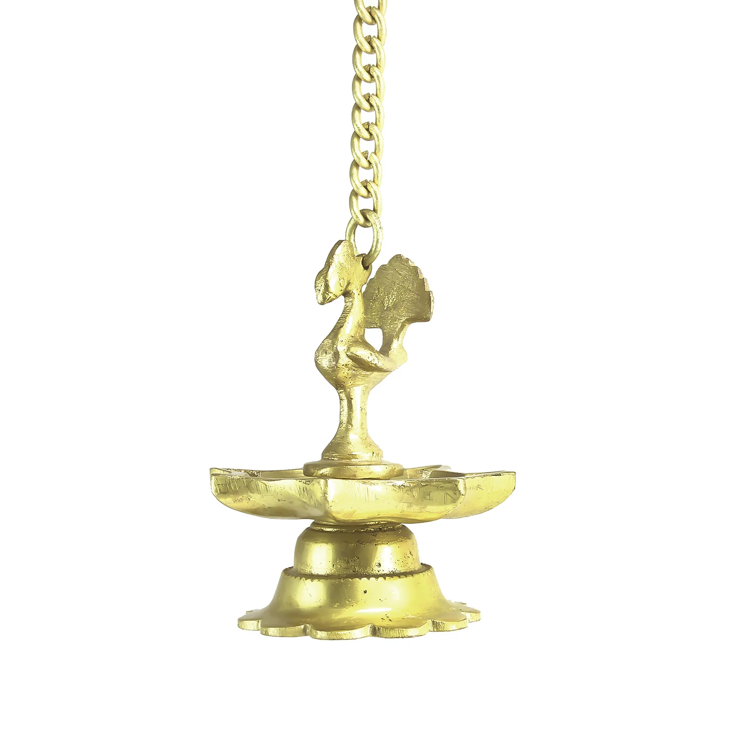 Picture of eCraftIndia Gold-Toned Peacock Shaped Hanging Oil Wick Diya