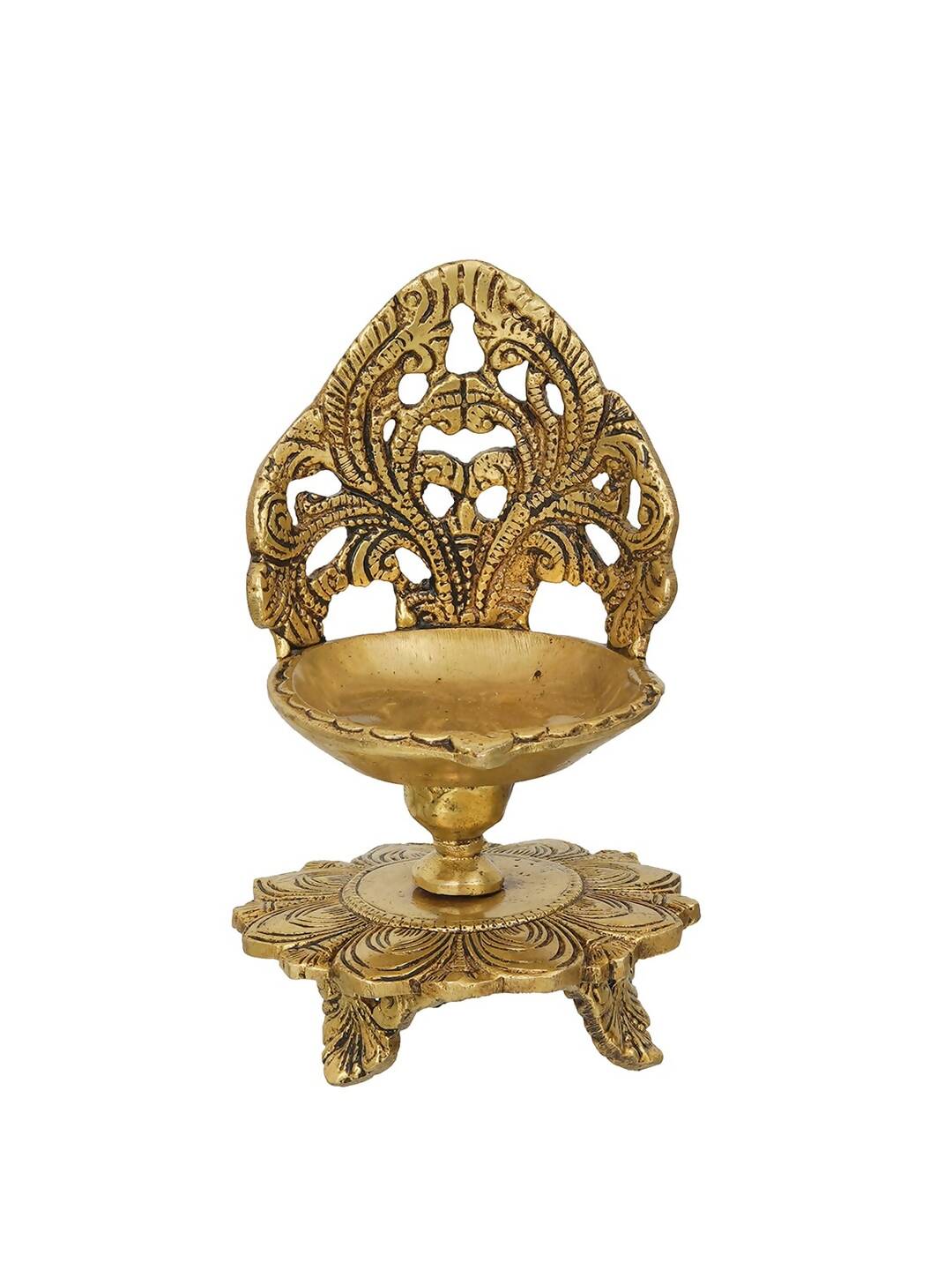 Picture of eCraftIndia Golden Decorative Handcrafted Brass Diya Stand