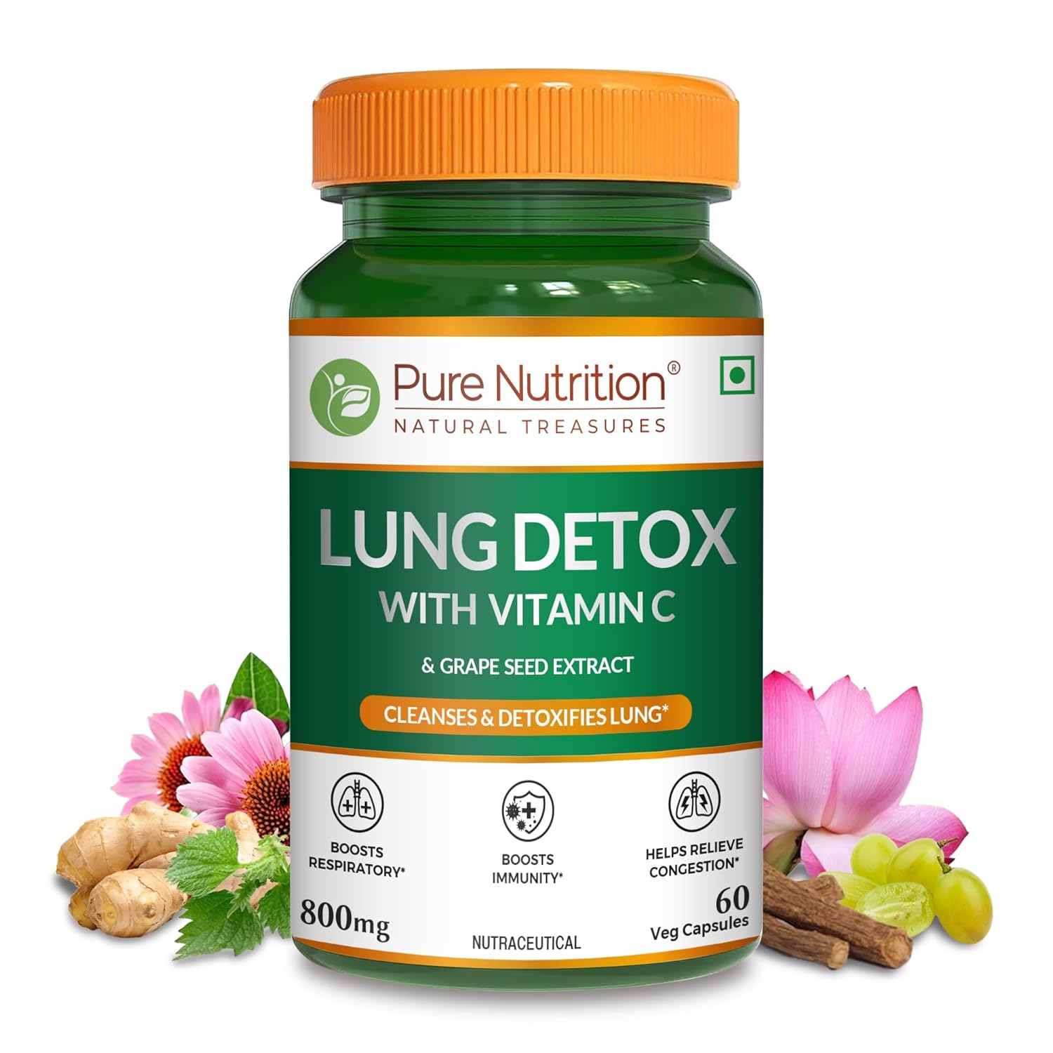Show details for Pure Nutrition Lung Detox with Vitamin C & Grape Seed Extract Veg Capsules - 60 Veg Caps Picture of Pure Nutrition Lung Detox with Vitamin C & Grape Seed Extract Veg Capsules - 60 Veg Caps