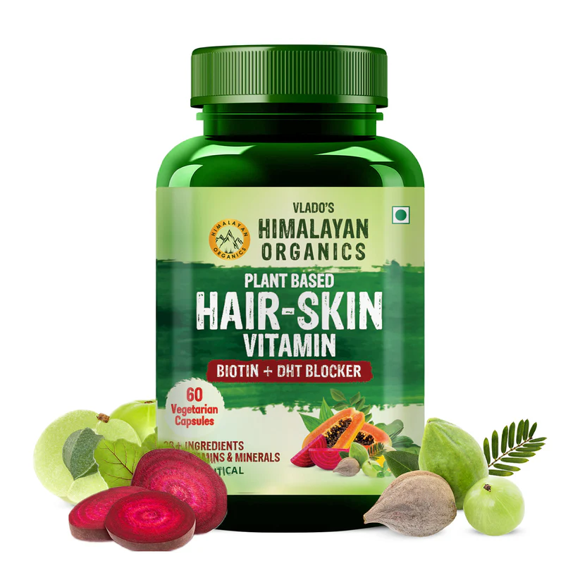 Picture of Vlado's Himalayan Organics Plant Based Hair-Skin Vitamin Biotin + DHT Blocker - 60 Veg Capsules