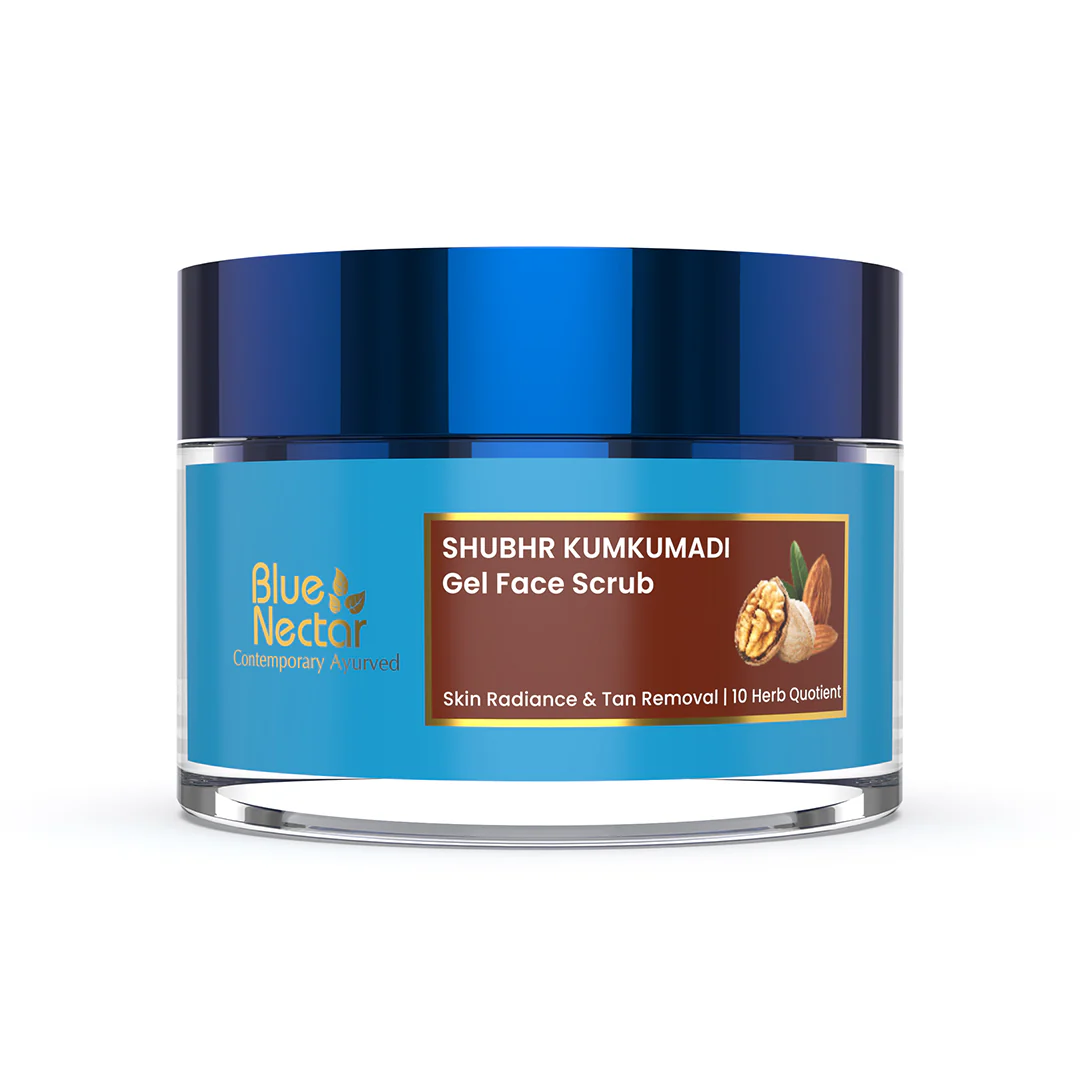 Picture of Blue Nectar Shubhr Kumkumadi Gel Face Scrub with Plant Based Vitamin E for Skin Radiance & Tan Removal - 50 GM