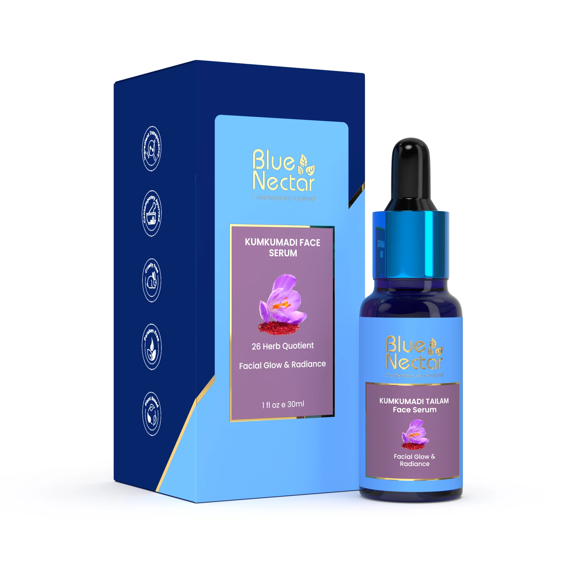 Picture of Blue Nectar Kumkumadi Face Serum and Oil with Saffron for Glowing Skin - 30 ML