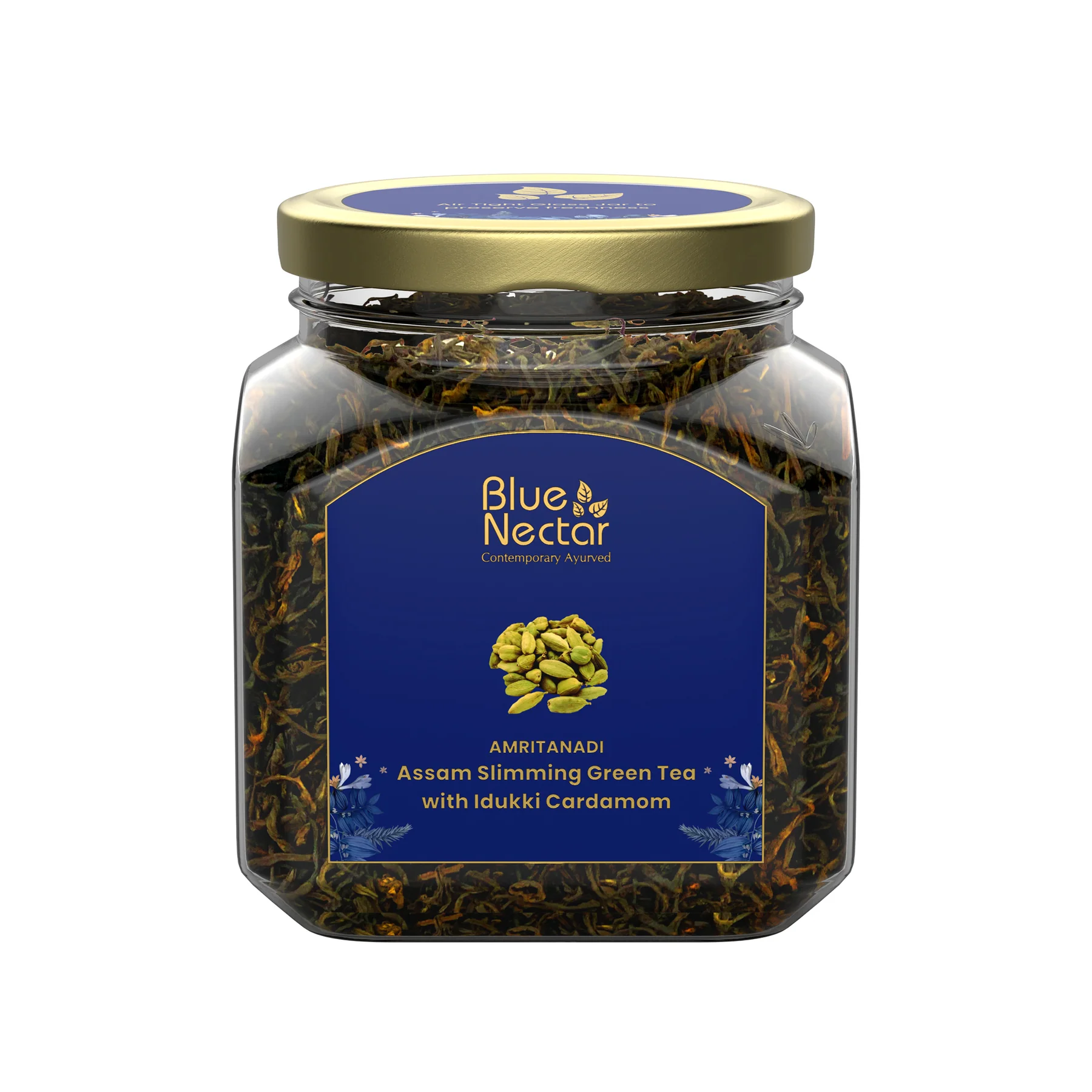 Picture of Blue Nectar Amritanadi Assam Slimming Green Tea with Idukki Cardamom - 65 GM