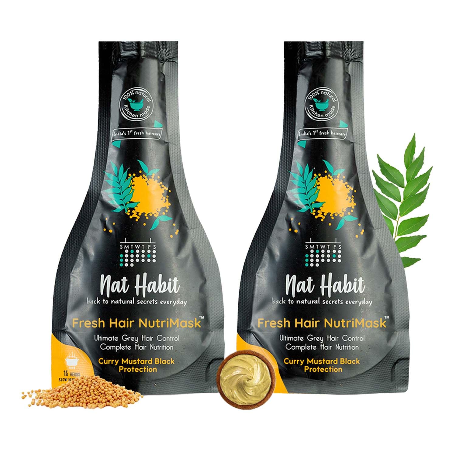Picture of Nat Habit Curry Mustard Block Protection Fresh Hair Nutri Mask - 40 GM - Pack of 2
