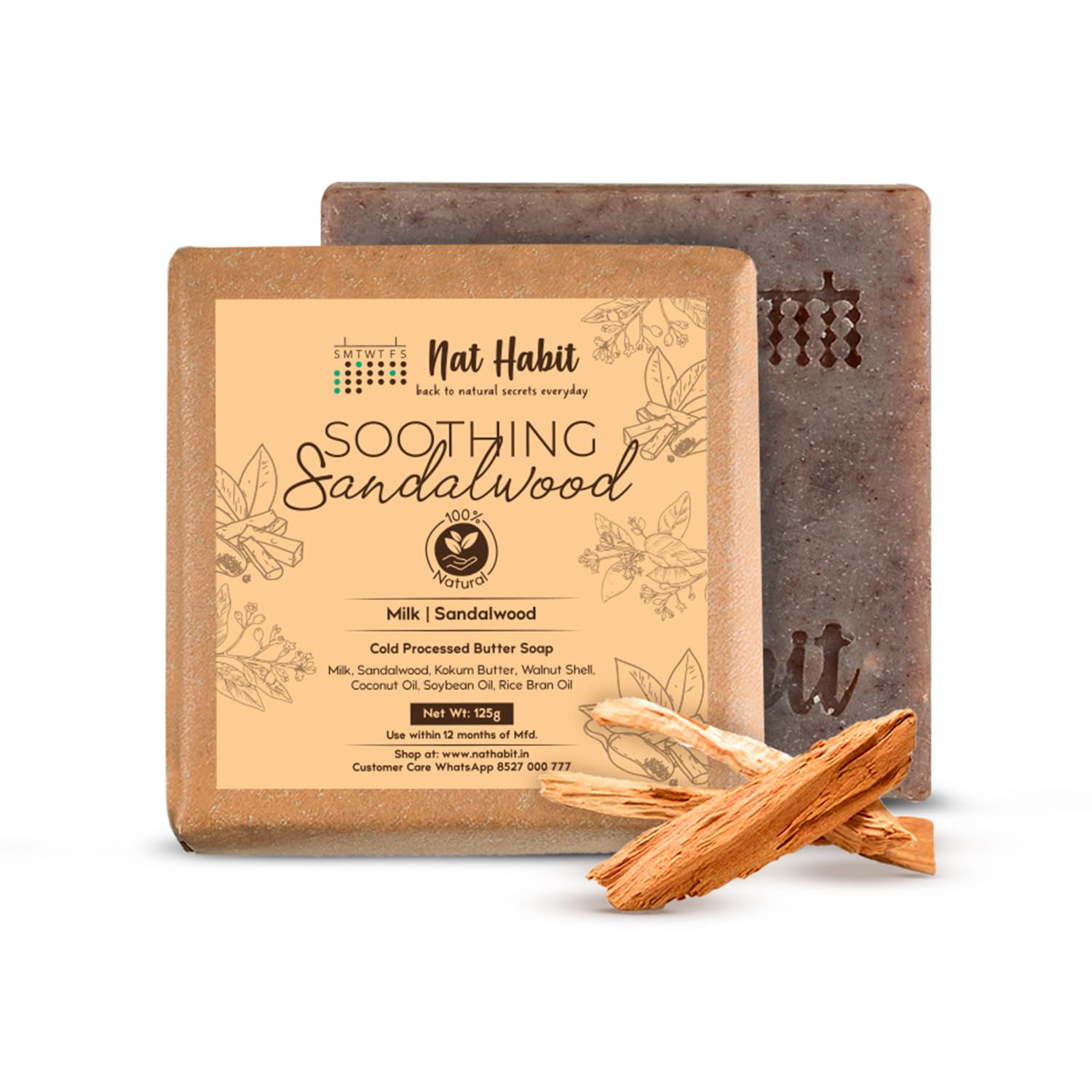 Picture of Nat Habit Cold Processed Soothing Sandalwood Soap - 125 GM