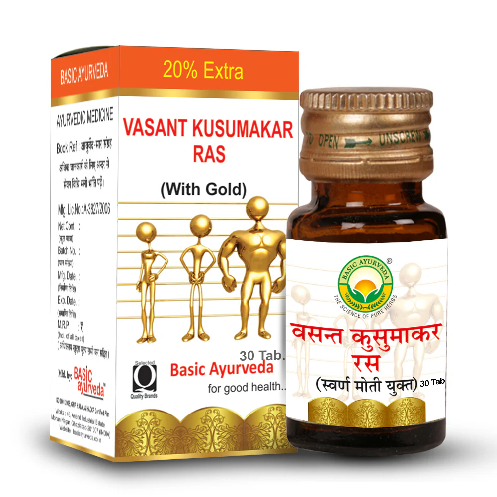 Picture of Basic Ayurveda Vasant Kusumakar Ras (With Gold) Tablets - 30 Tabs