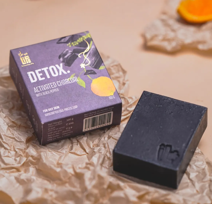 Picture of Isha Life Detox Activated Charcoal with Black Pepper handcrafted soap - 100 GM