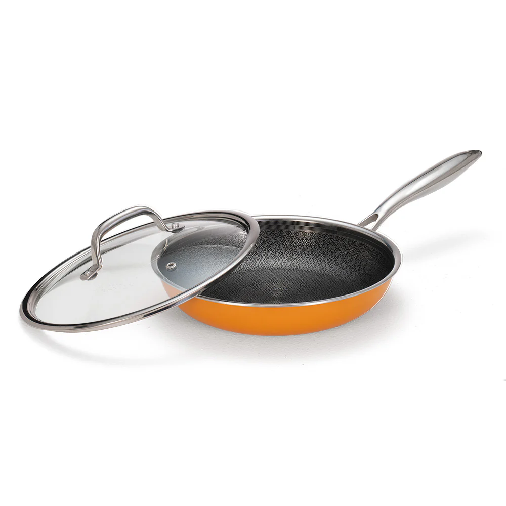 Picture of Arttdinox Stainless Steel Triply Frypan 24 cm (1.8 Ltr) Etched Nonstick with Rivetless Stay Cool Handle + Vented Glass Lid