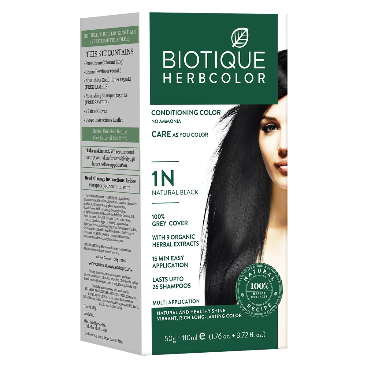 Picture of Biotique Herbcolor Conditioning Hair Color - 50g+110 ML - 1 N Natural Black