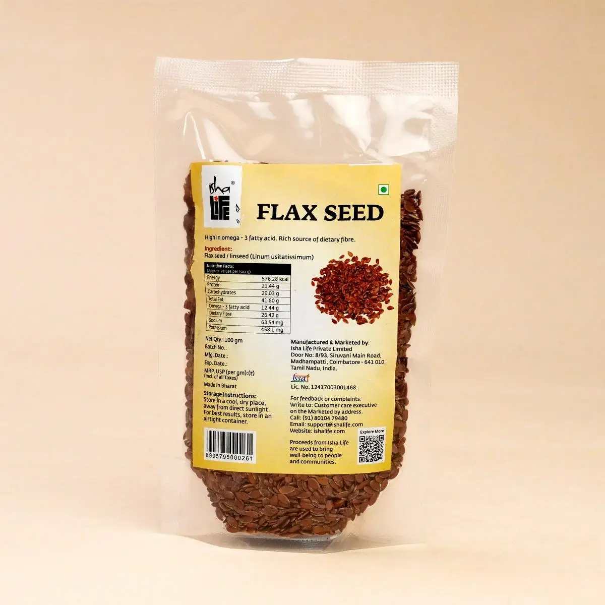 Show details for Isha Life Flax Seed - 100 gms Picture of Isha Life Flax Seed - 100 gms