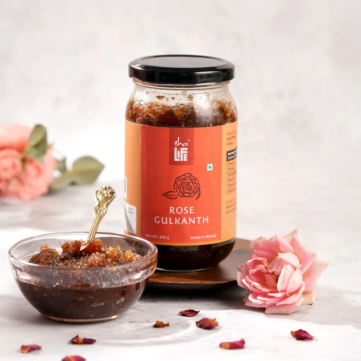 Show details for Isha Life Rose Gulkanth (400 gm). Natural rose petals soaked in pure honey. No jaggery. No synthetic preservatives. No added rose extracts. Picture of Isha Life Rose Gulkanth (400 gm). Natural rose petals soaked in pure honey. No jaggery. No synthetic preservatives. No added rose extracts.