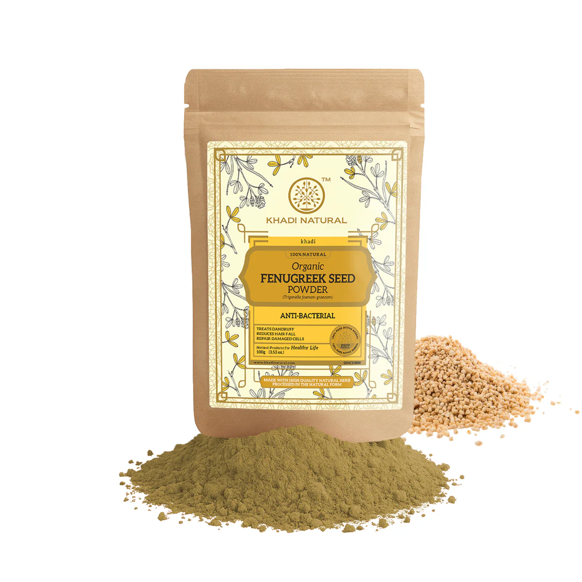 Show details for Khadi Natural Organic Fenugreek Seed Powder - 100 GM Picture of Khadi Natural Organic Fenugreek Seed Powder - 100 GM