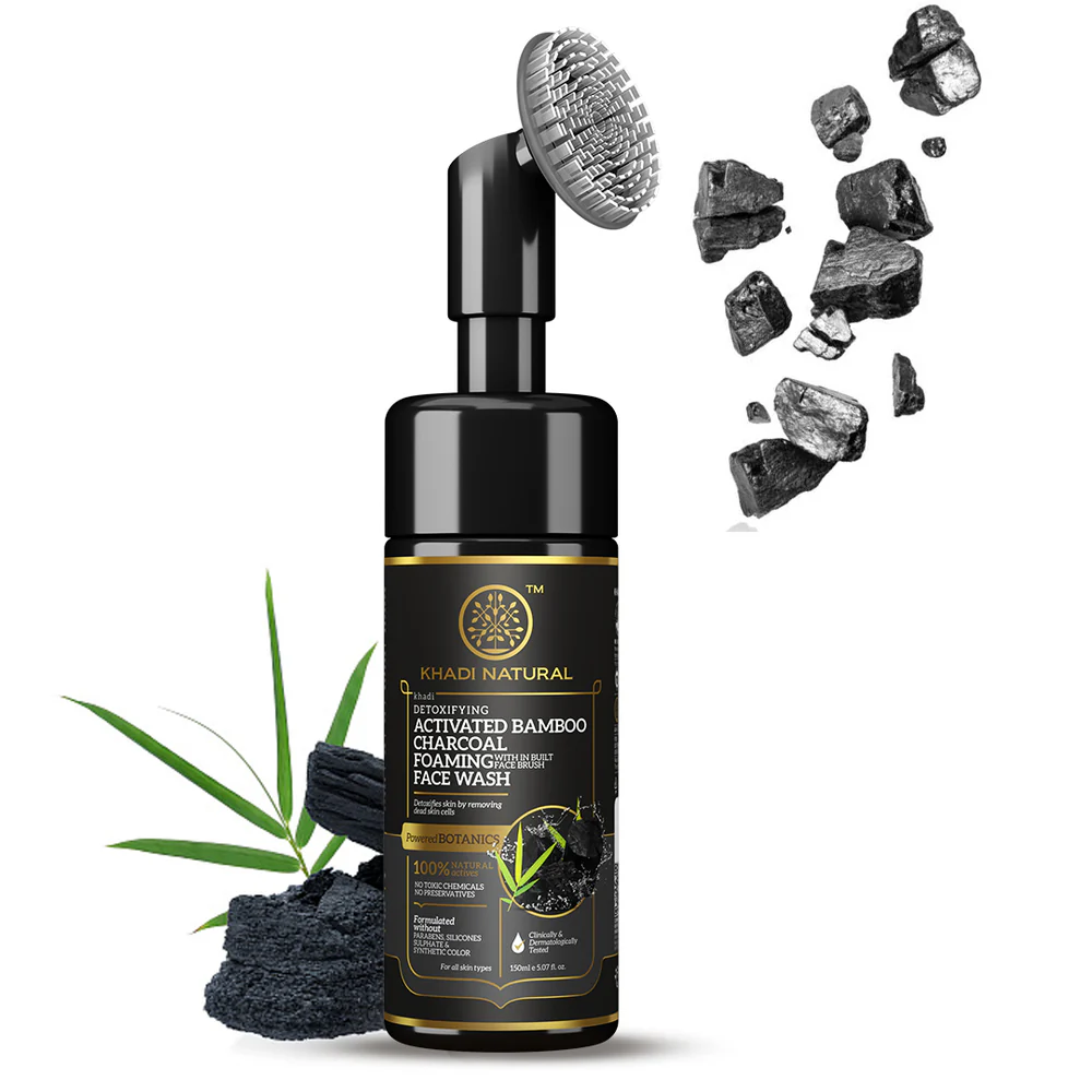 Picture of Khadi Natural Activated Bamboo Charcoal Foaming Face Wash With In- Built Face Brush - 150 ML