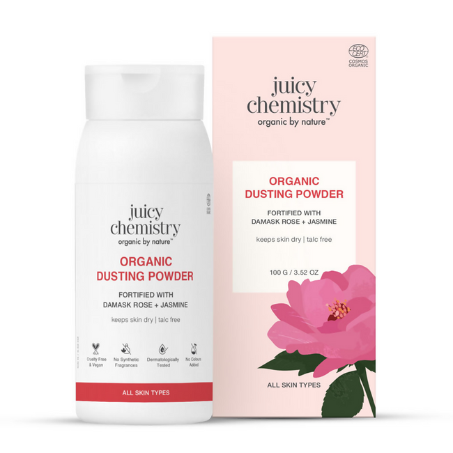 Picture of Juicy Chemistry Organic Dusting Powder Fortified With Damask Rose & Jasmine - 100 GM
