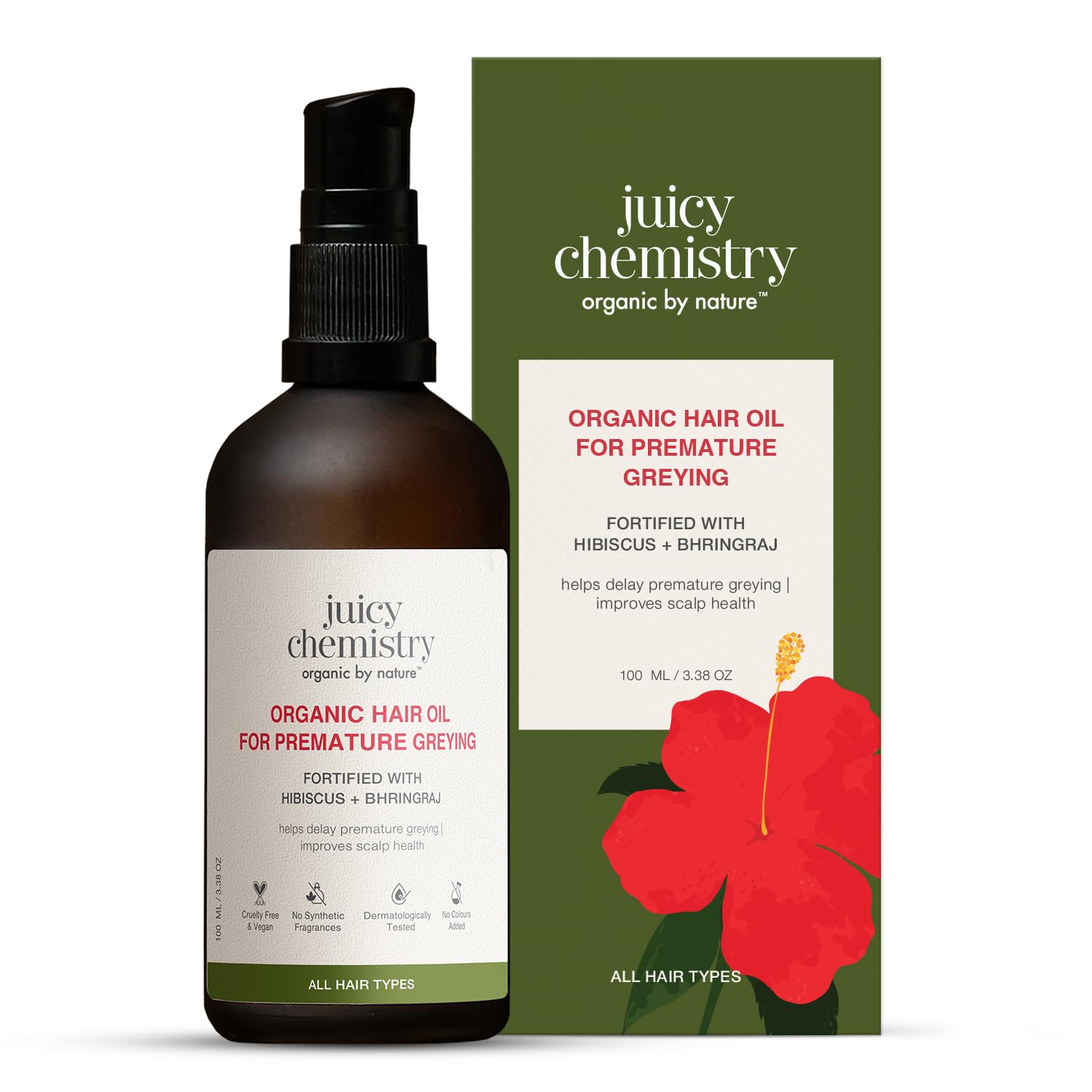 Picture of Juicy Chemistry Hibiscus, Amla & Bhringaraj Organic Hair Oil - 100 ML