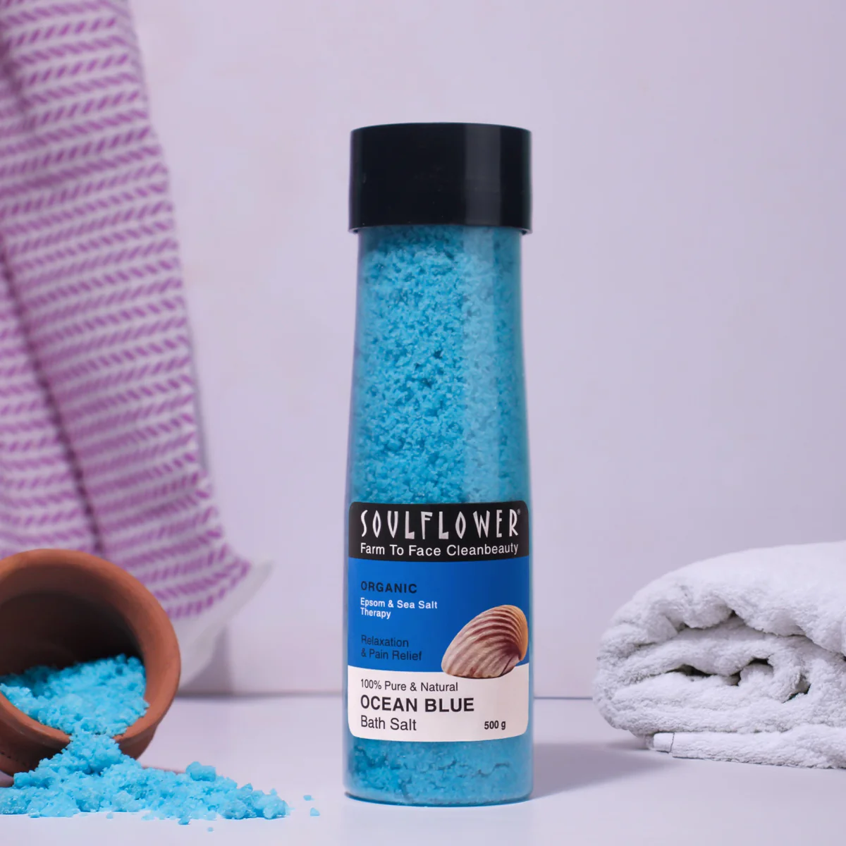 Picture of Soulflower Aromatherapy Essential Oil Ocean Blue Bath Salt - 500 GM