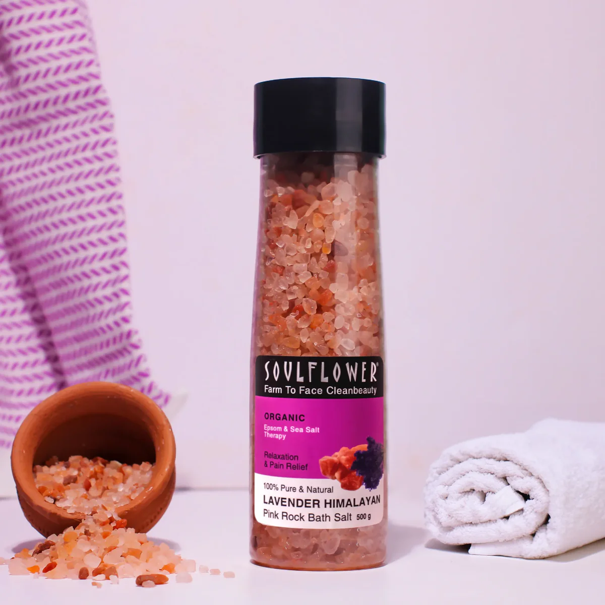 Picture of Soulflower Lavender Bath Salt Enriched With Himalayan Pink Rock Salt - 500 GM