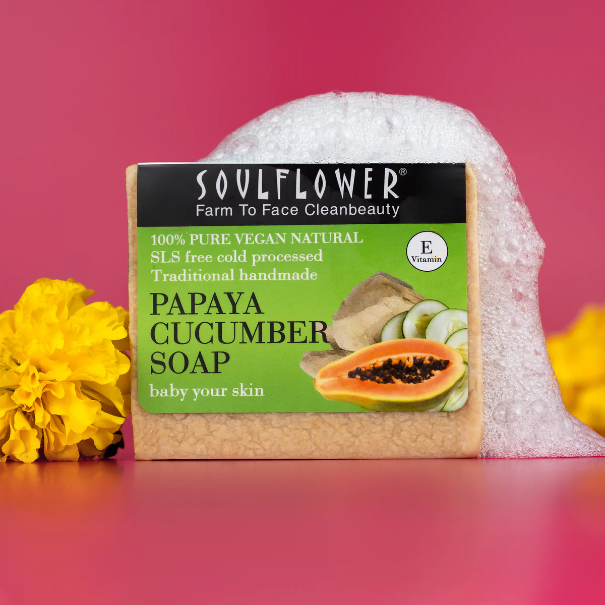 Picture of Soulflower Papaya And Cucumber Handmade Soap - 150 GM