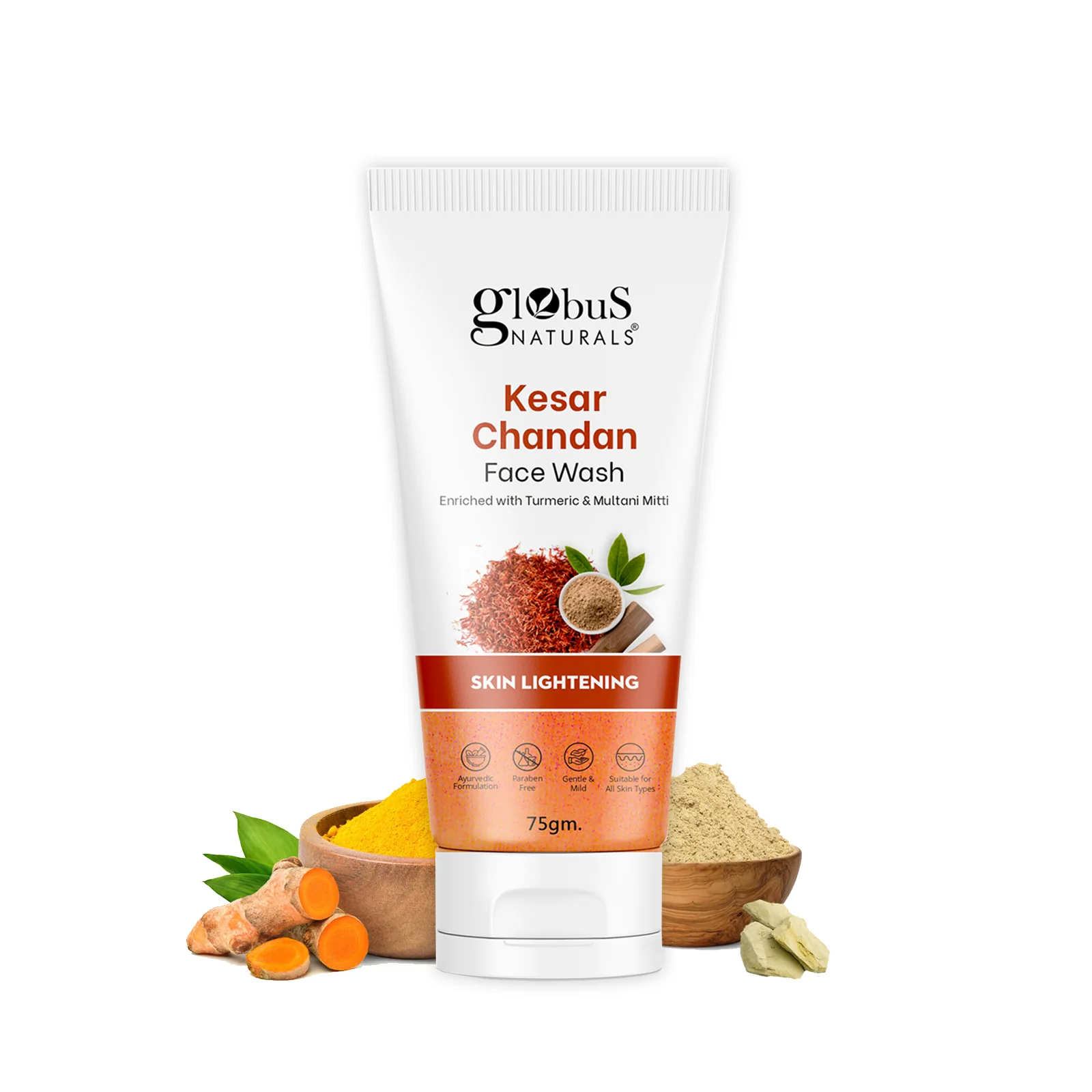 Show details for Globus Naturals Kesar Chandan Skin Lightening & Tan Removal Face wash, Suitable For All Skin Types - 75 GM Picture of Globus Naturals Kesar Chandan Skin Lightening & Tan Removal Face wash, Suitable For All Skin Types - 75 GM