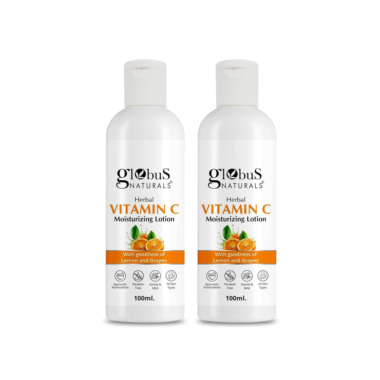 Picture of Globus Naturals Herbal Vitamin C Moisturizing Body Lotion For Skin Brightening & Nourishment, Glowing & Youthful Skin, All Skin Types - 100 ML - Pack of 2