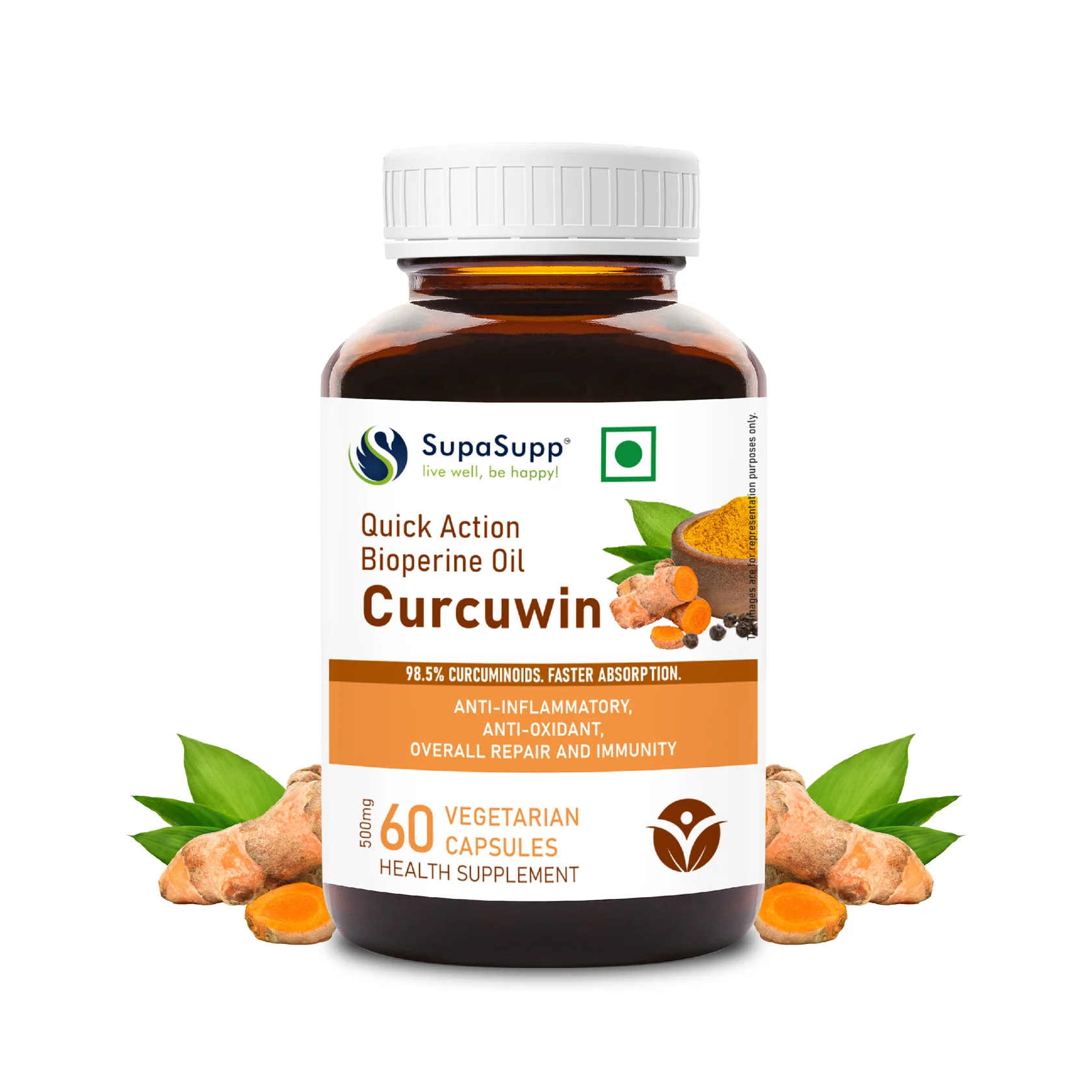 Picture of Sri Sri Tattva Supasupp Quick Action Bioperine Oil Curcuwin - 500 MG - 60 Veg Caps