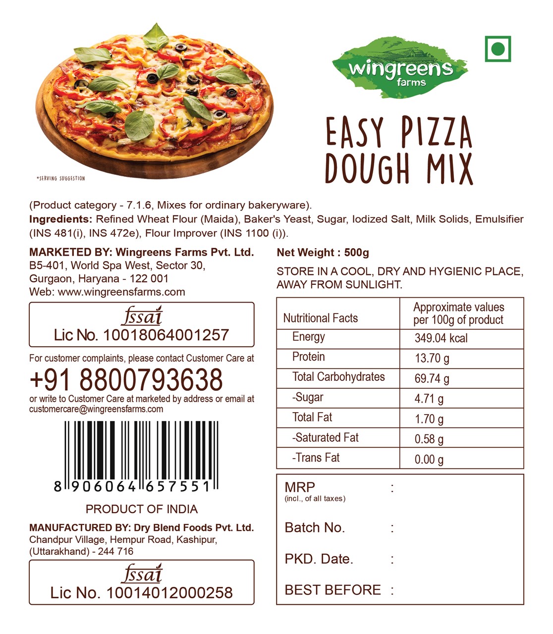 Picture of Wingreens Easy Pizza Dough Mix 500GM