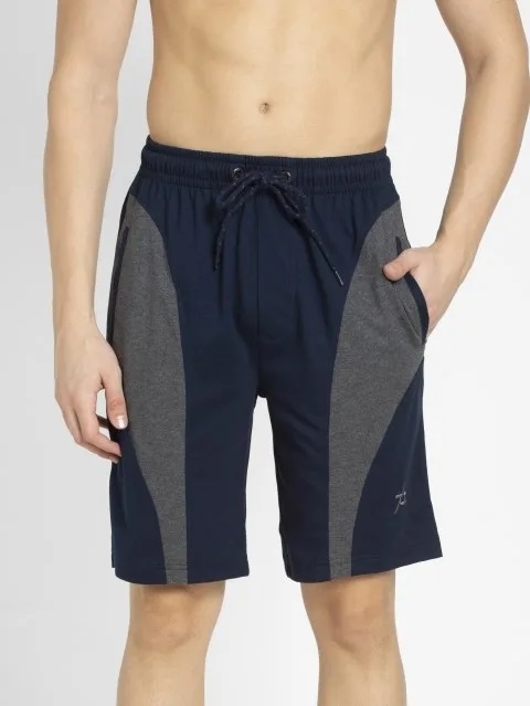 Show details for Navy & Charcoal Melange Knit Sport Shorts Picture of Navy & Charcoal Melange Knit Sport Shorts