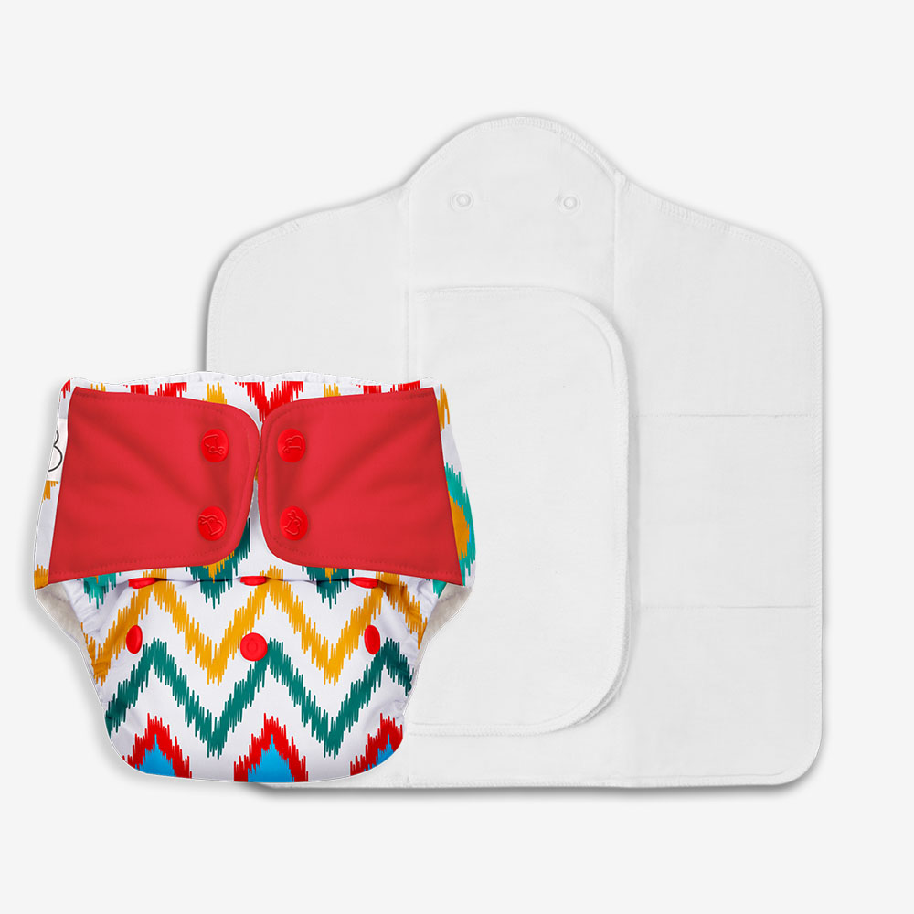 Picture of Superbottoms Freesize UNO Washable & Reusable Adjustable Cloth Diaper with Dry Feel Pads set (Ikat Chevron)