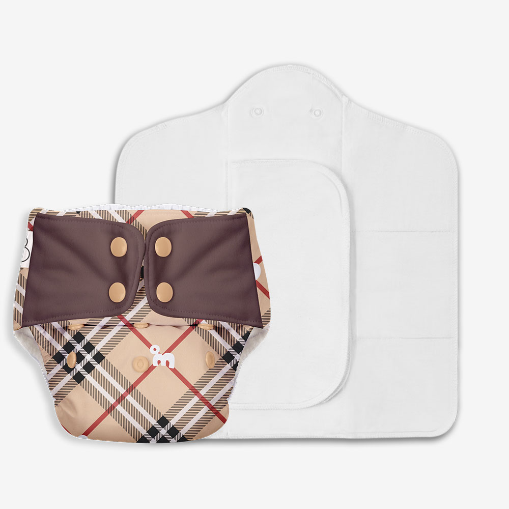 Picture of Superbottoms Freesize UNO Washable & Reusable Adjustable Cloth Diaper with Dry Feel Pads set (Tartan Royale)