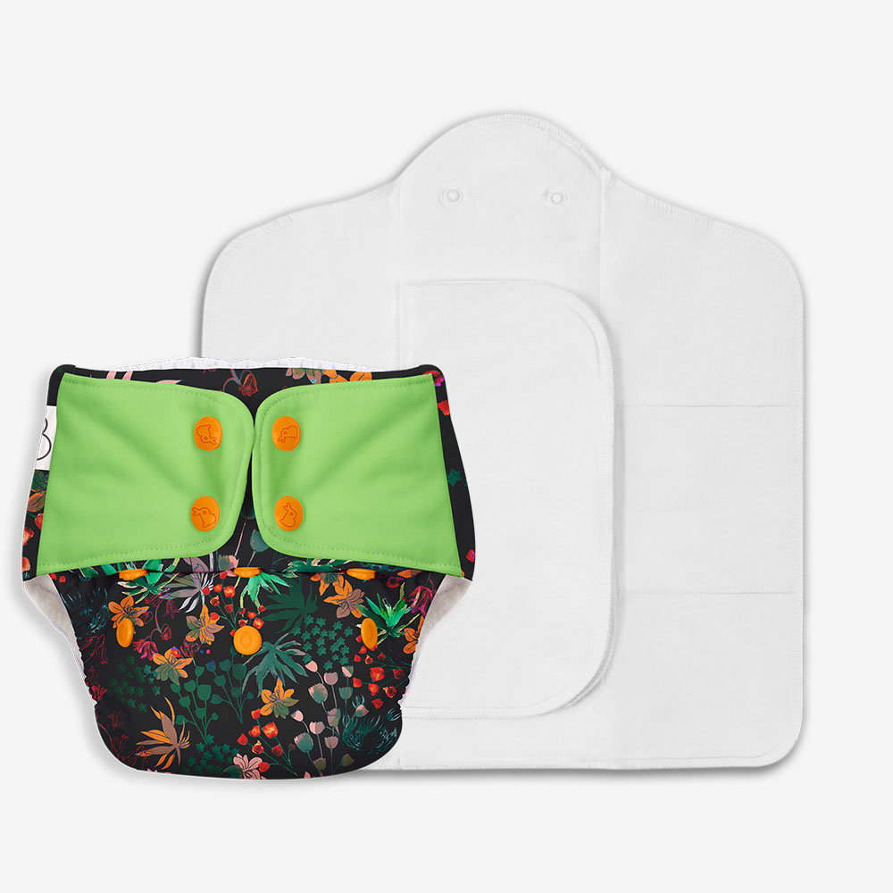 Picture of Superbottoms Freesize UNO Washable & Reusable Adjustable Cloth Diaper with Dry Feel Pads set (Shrubbery)
