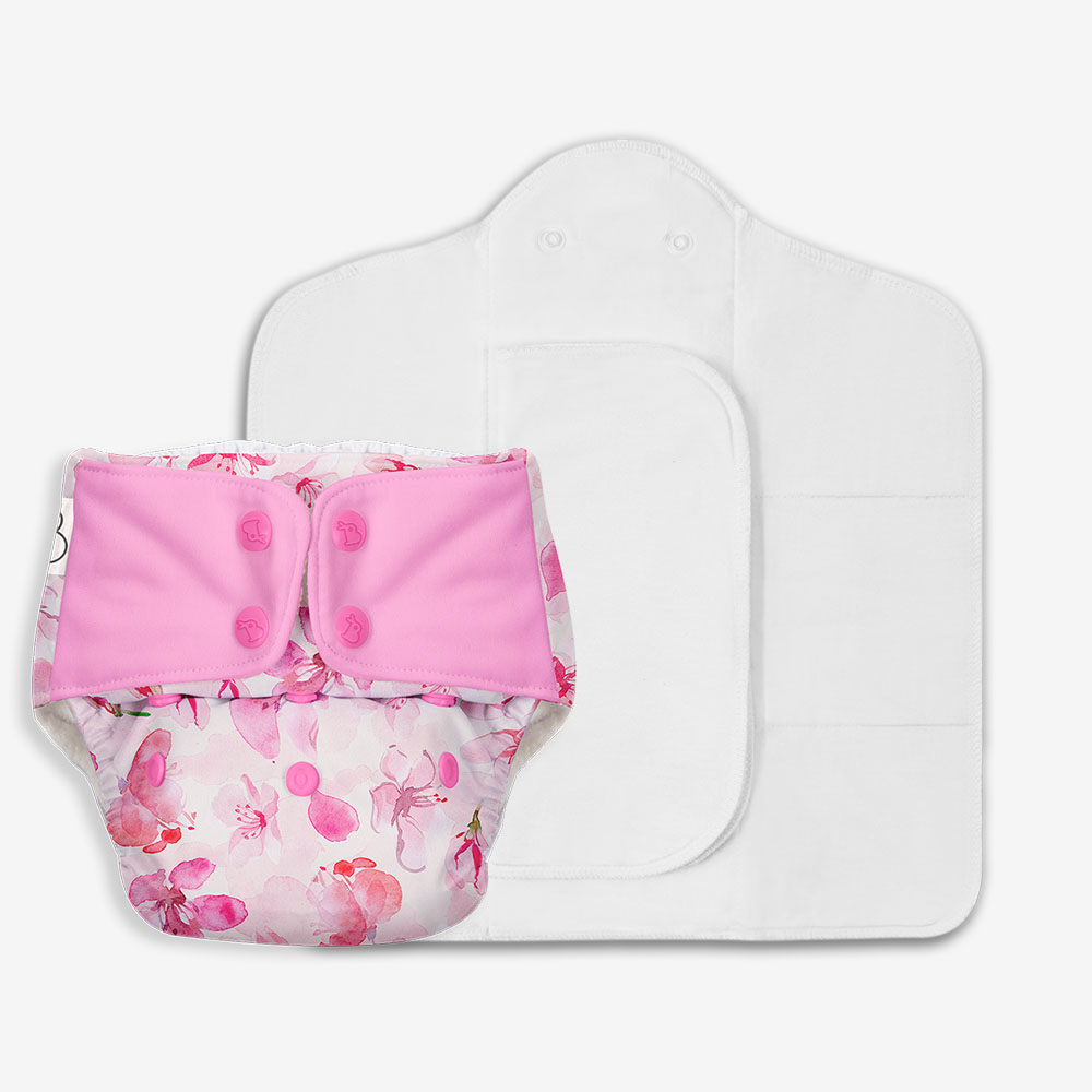 Picture of Superbottoms Freesize UNO Washable & Reusable Adjustable Cloth Diaper with Dry Feel Pads set (Cherry Blossom)
