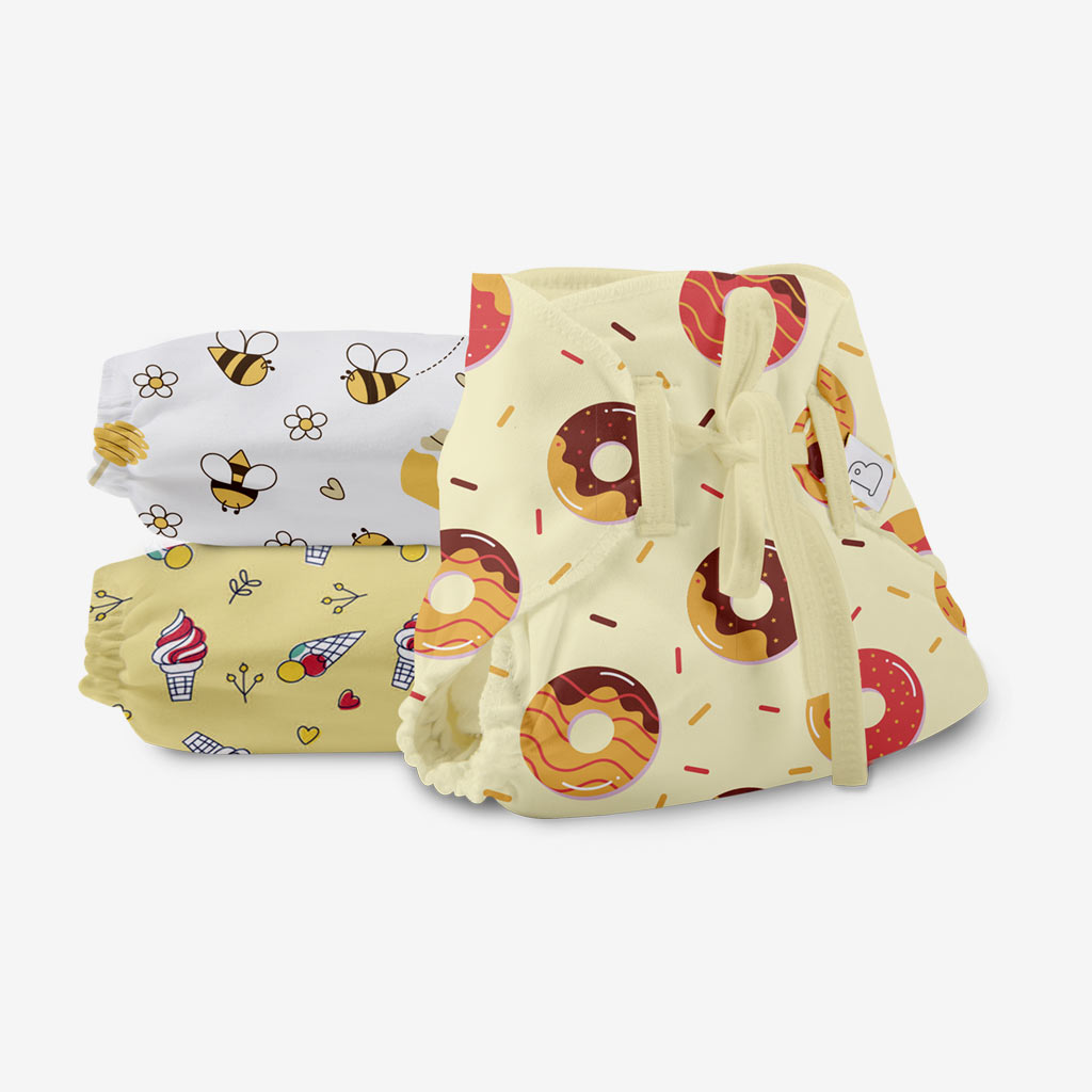 Picture of SuperBottoms Dry Feel Langot - Pack of 3- Organic Cotton Padded langot/Nappy with Gentle Elastics & a SuperDryFeel Layer on top (Sweet Tooth, Size 0 (Fits 0-5 kg))